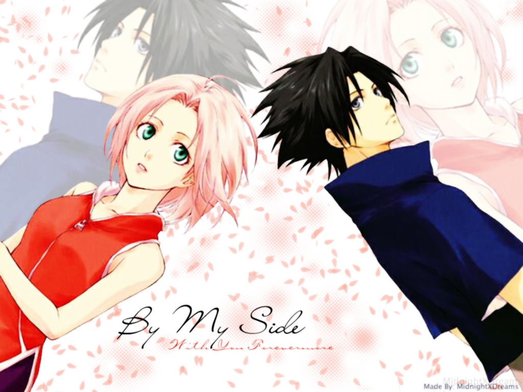 wallpaper sasuke dan sakura,cartoon,anime,interaction,cg artwork,black hair