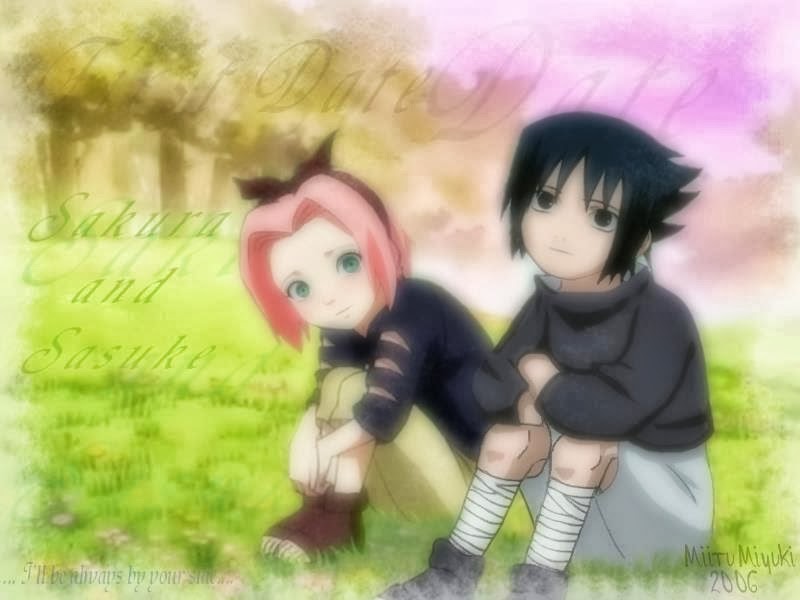 fond d'écran sasuke dan sakura,dessin animé,anime,relation amicale,heureux,ouvrages d'art