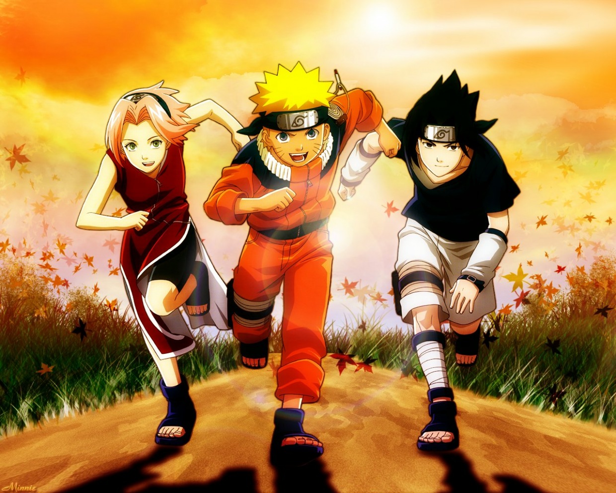 wallpaper sasuke dan sakura,animated cartoon,naruto,anime,cartoon,roller skating