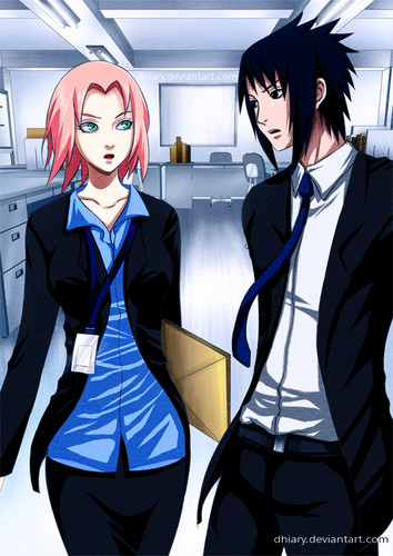 wallpaper sasuke dan sakura,cartoon,anime,black hair,fictional character