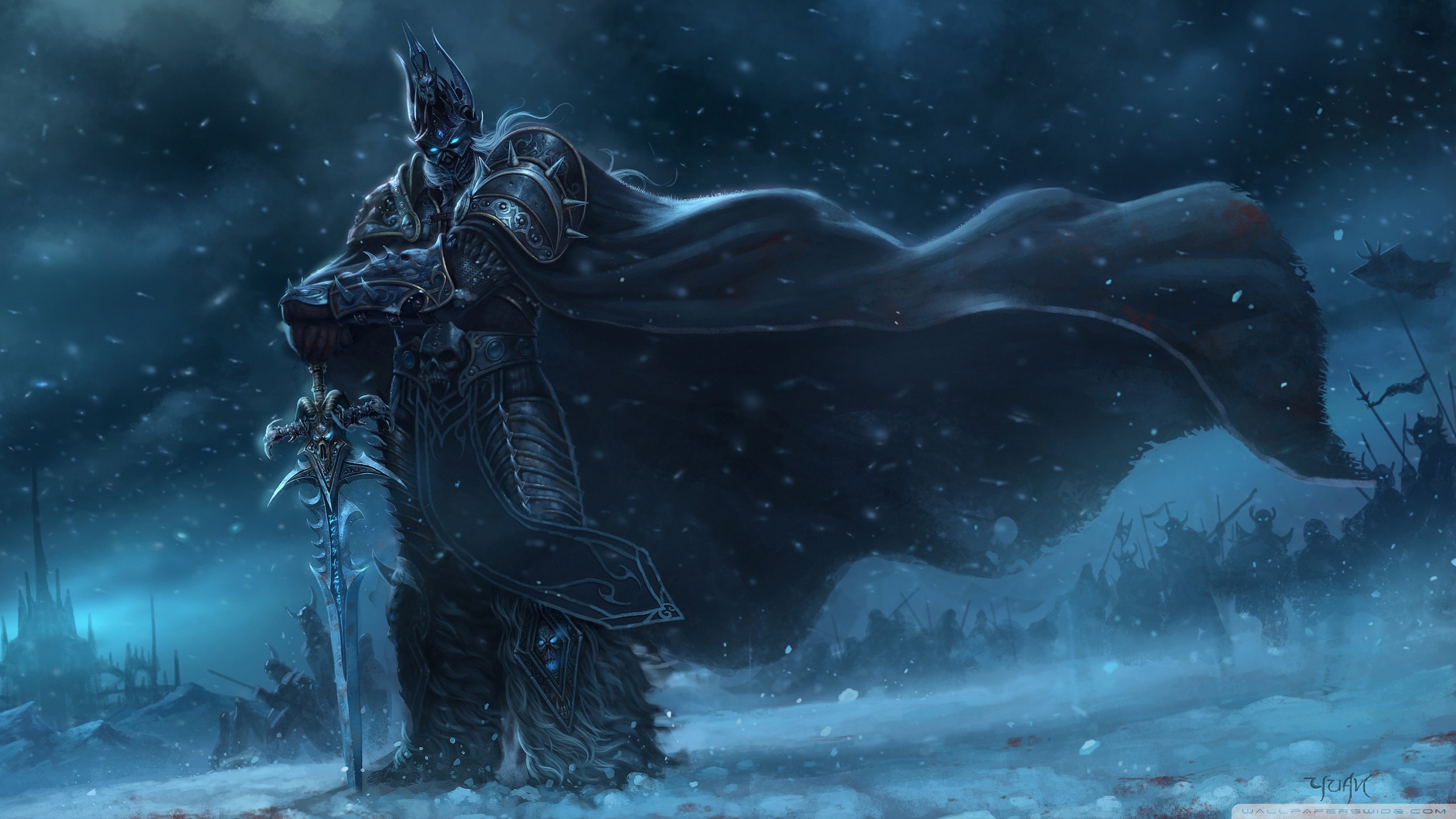 arthas wallpaper,cg artwork,darkness,illustration,fictional character,winter storm