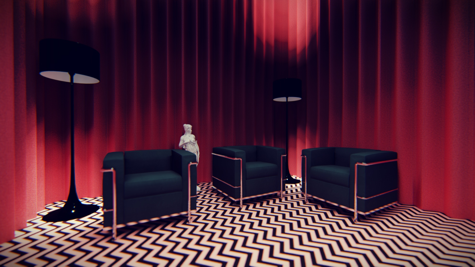 black lodge wallpaper,interior design,curtain,room,furniture,stage