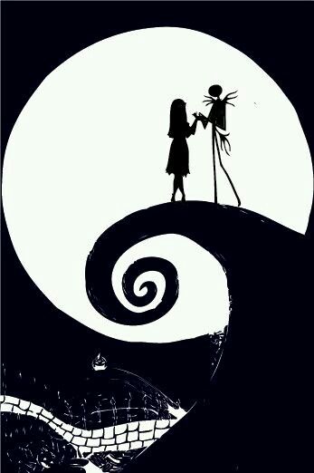 jack skellington iphone wallpaper,black and white,illustration,monochrome,silhouette,monochrome photography