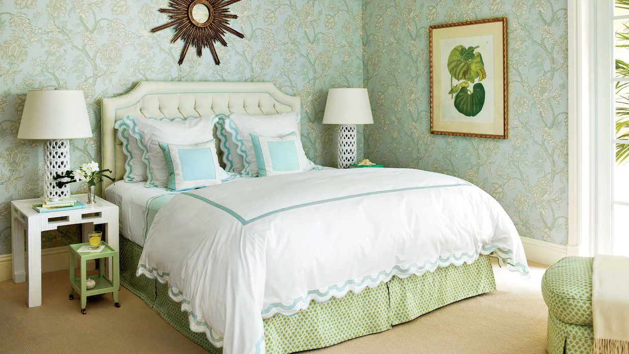 master bedroom wallpaper,bedroom,bed,furniture,green,room