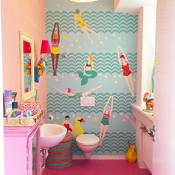 funky bathroom wallpaper,room,pink,wall,interior design,wallpaper ...