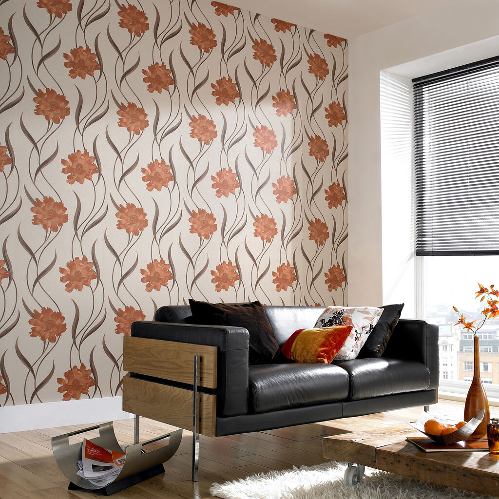 burnt orange wallpaper uk,orange,living room,interior design,room,wallpaper