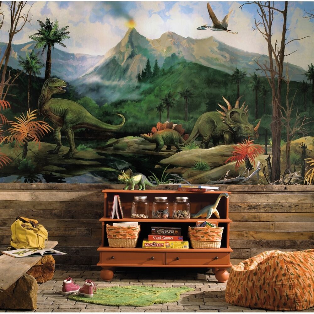 dinosaur wallpaper for bedroom,natural landscape,adventure game,landscape,mural,painting
