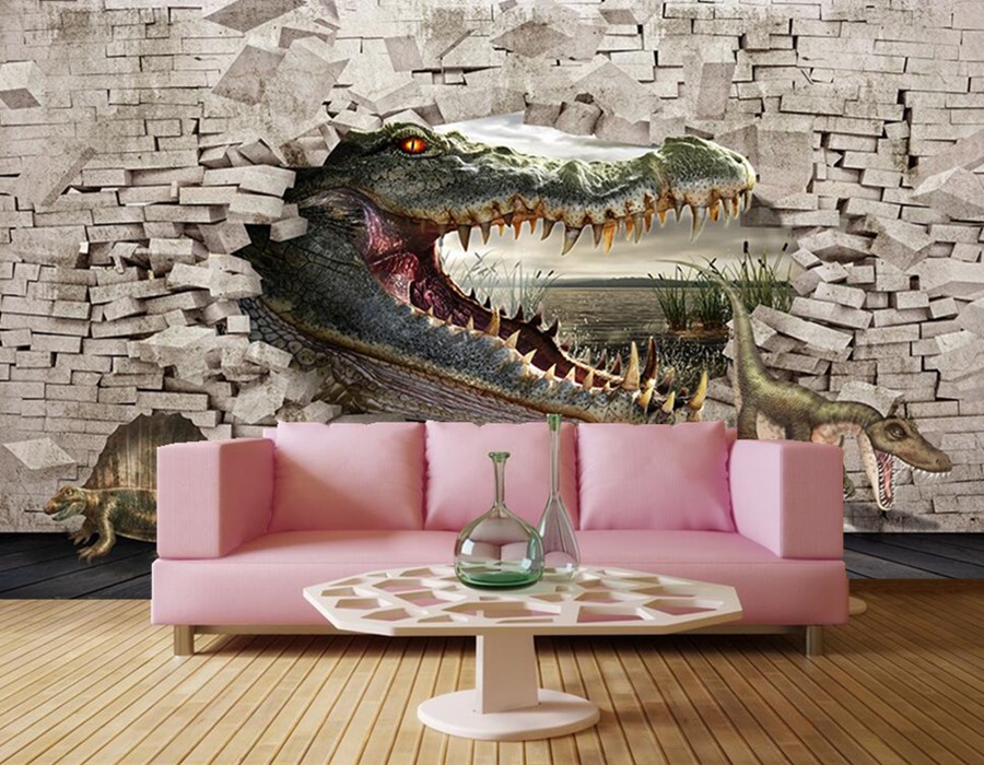 papel tapiz de dinosaurio para dormitorio,pared,fondo de pantalla,cocodrilo,mural,dinosaurio