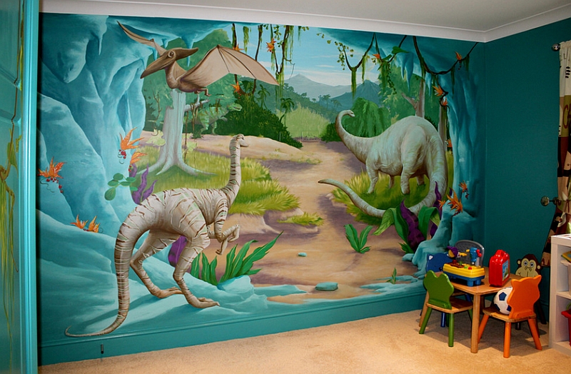 papel tapiz de dinosaurio para dormitorio,mural,dinosaurio,pared,pintura,habitación