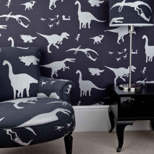 침실 공룡 벽지,벽,검정색과 흰색,인테리어 디자인,벽지,가구
