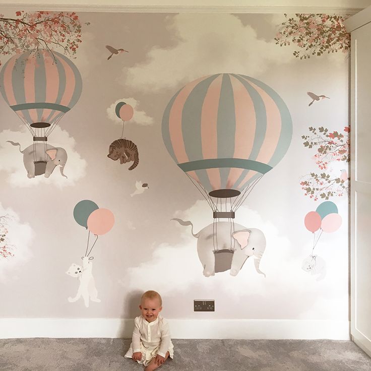 赤ちゃん保育園の壁紙英国,熱気球,壁,ピンク,点灯,ルーム