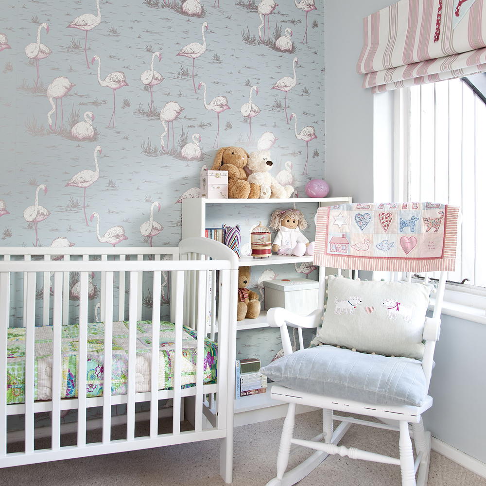 baby nursery wallpaper uk,product,furniture,room,infant bed,pink