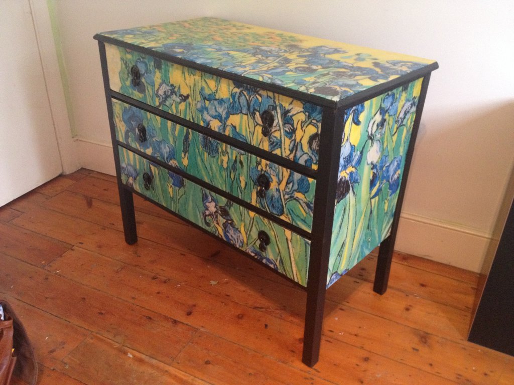 decoupage wallpaper,furniture,chest of drawers,table,sideboard,drawer