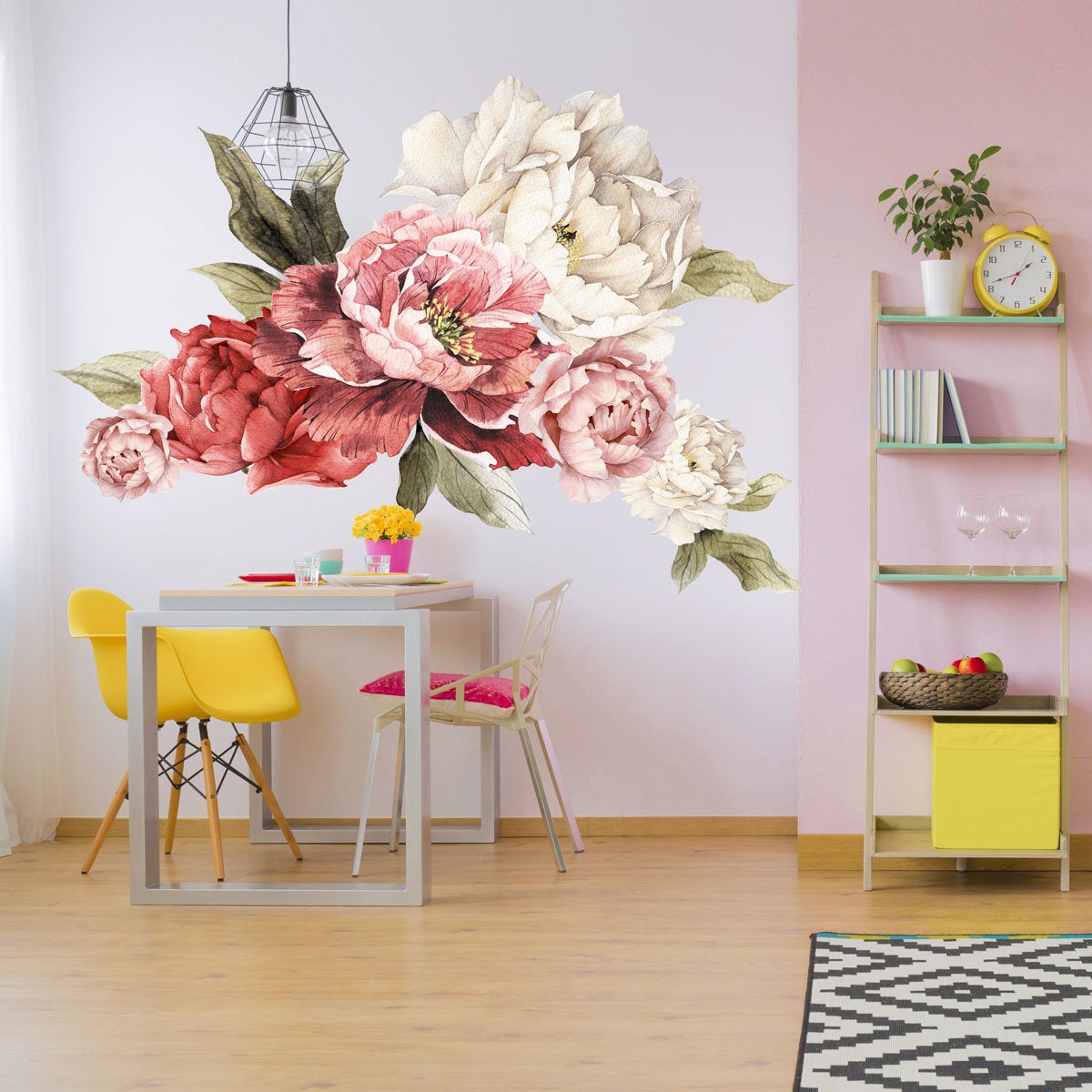 wallpaper stickers for wall,pink,room,wall,flower,yellow