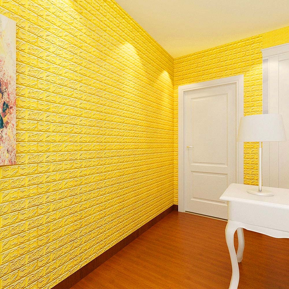 wallpaper stickers for wall,yellow,wall,room,property,interior design