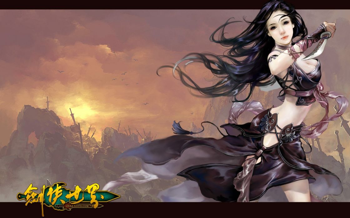 swordsman wallpaper,cg artwork,black hair,mythology,games,fictional character