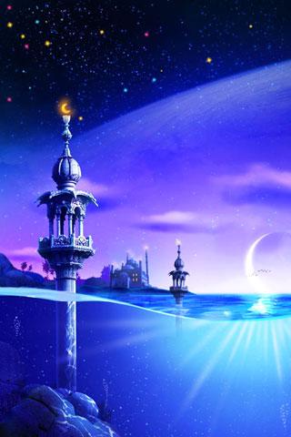wallpaper islam keren,sky,blue,lighthouse,illustration,tower