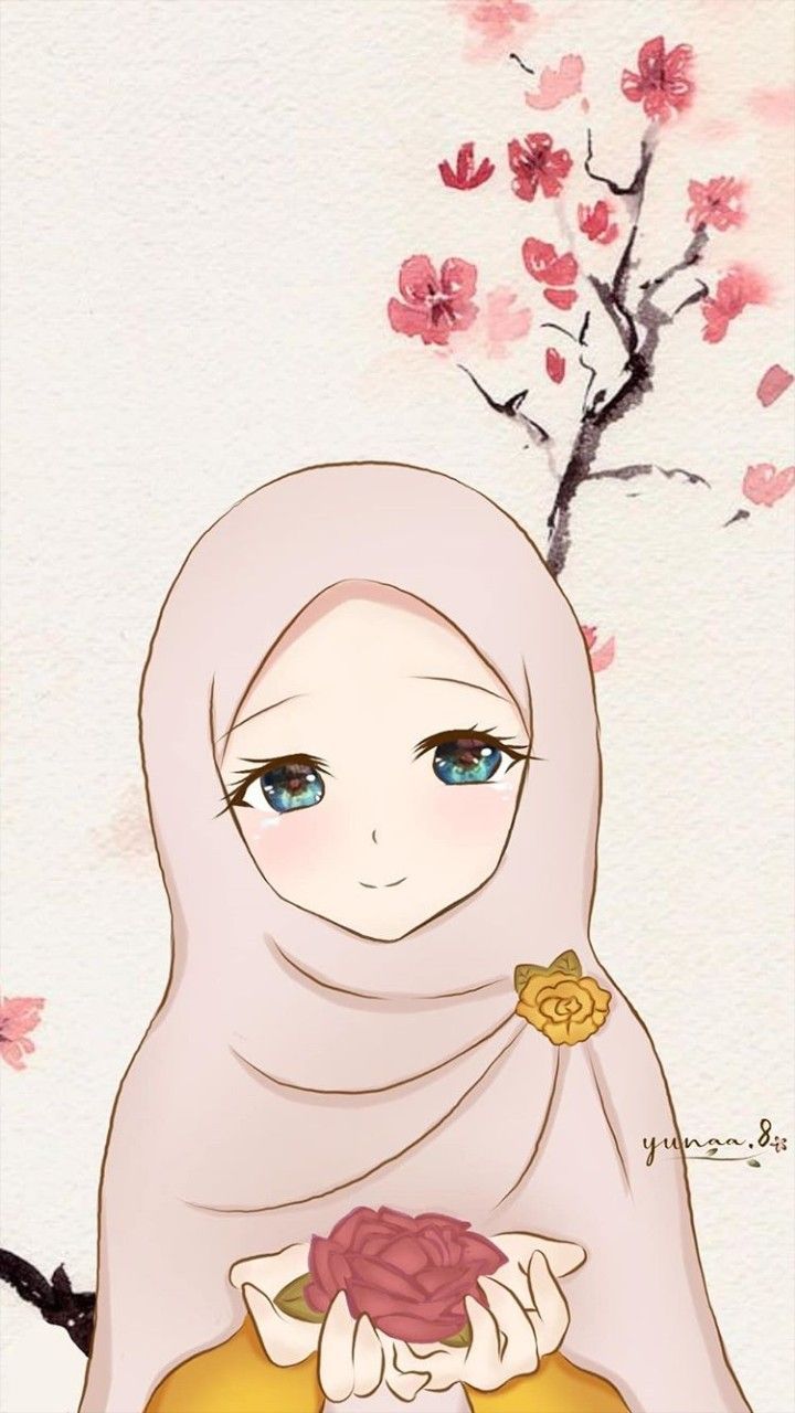 anime muslimah fondo de pantalla,rosado,ilustración,planta,flor,pintura de acuarela