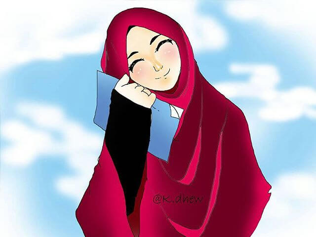 anime muslimah wallpaper,cartoon,abaya,smile,fictional character,illustration