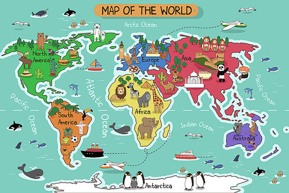 carta da parati mappa per bambini,carta geografica,mondo,illustrazione