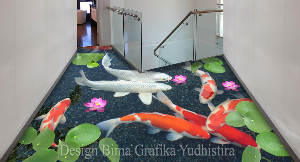 wallpaper lantai 3d,koi,feeder fish,fish,fish,plant
