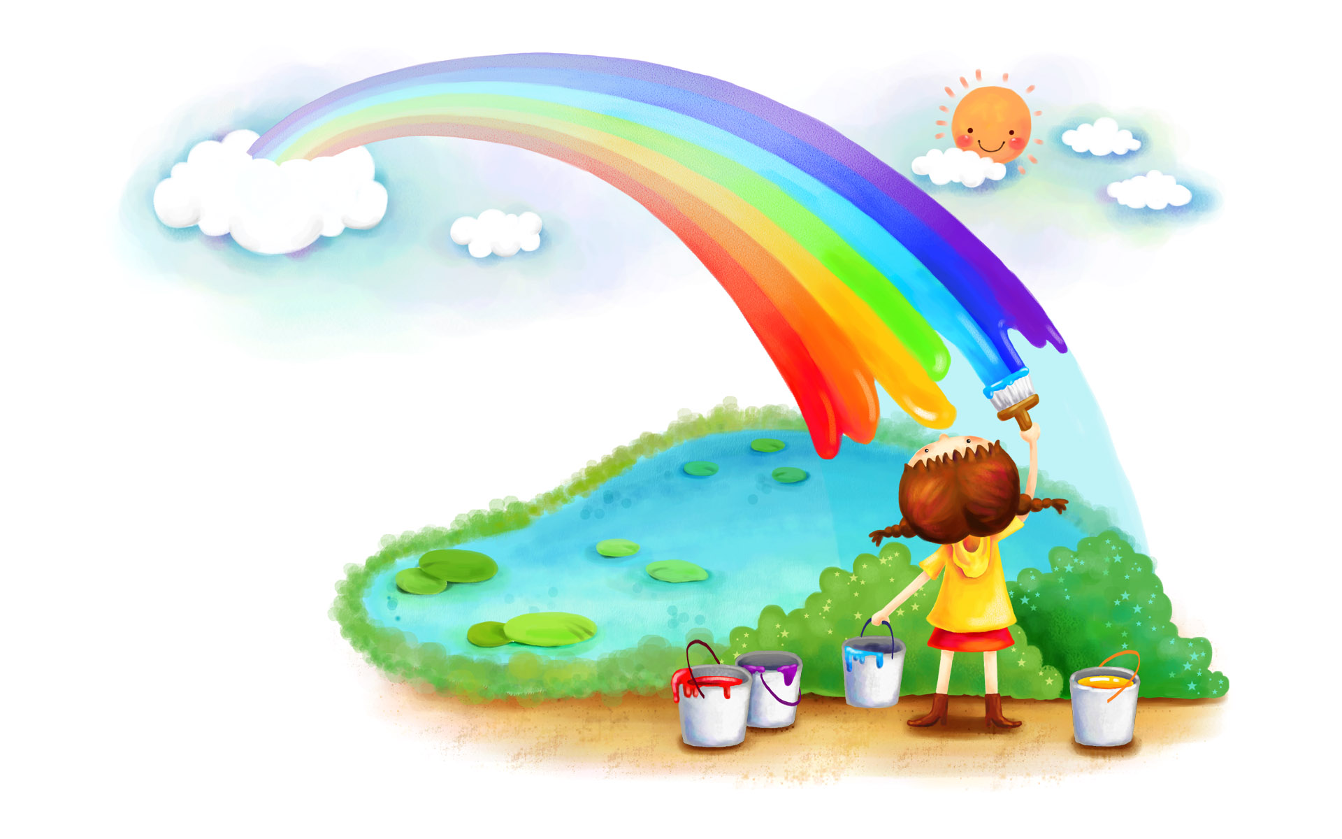 papel pintado de niños pequeños,arco iris,dibujos animados,ilustración,personaje de ficción