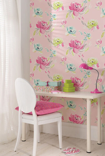 girls floral wallpaper,pink,wallpaper,furniture,interior design,room