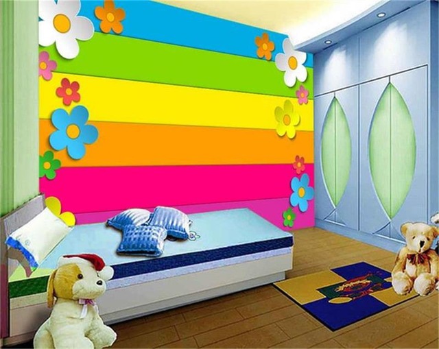 rainbow wallpaper for bedroom,room,wall,cartoon,wallpaper,furniture