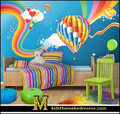 rainbow wallpaper for bedroom,wall sticker,hot air balloon,wallpaper,room,turquoise
