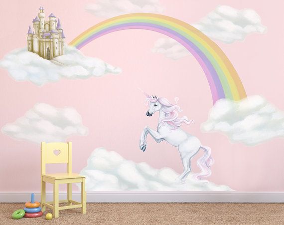 rainbow wallpaper for bedroom,wall sticker,fictional character,unicorn,wall,horse
