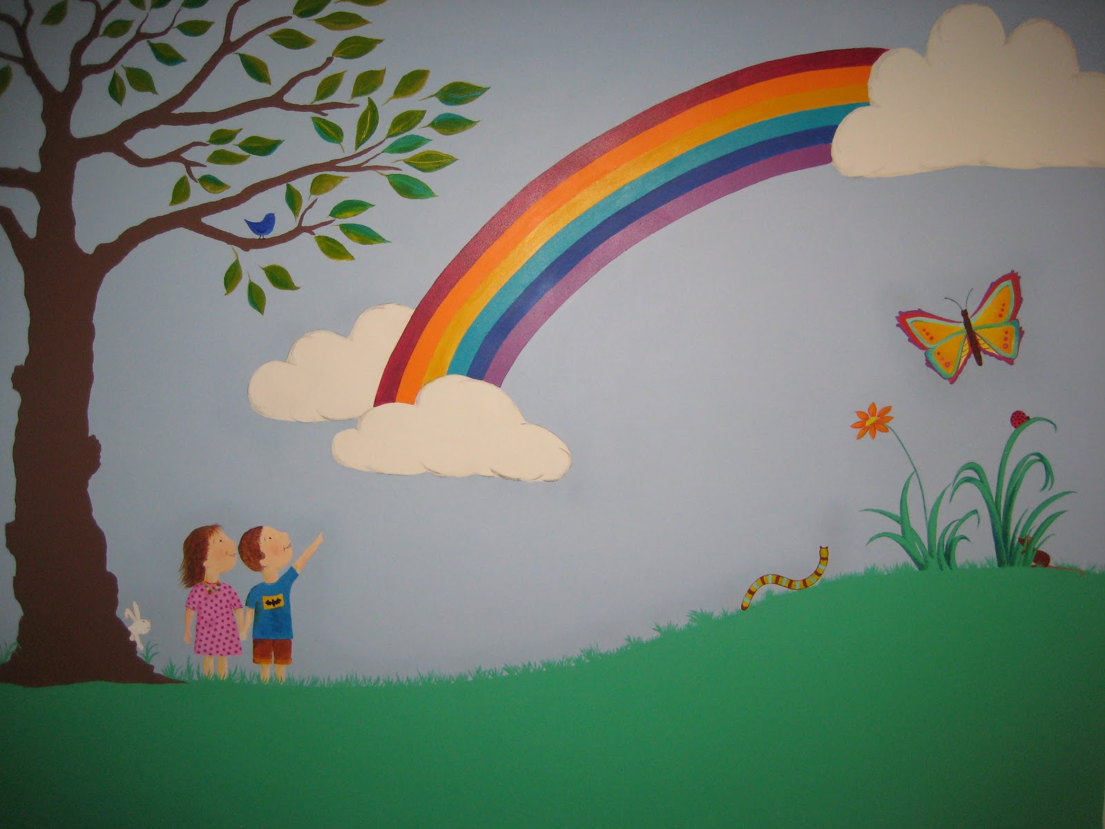 rainbow wallpaper for bedroom,rainbow,mural,wall,painting,meteorological phenomenon
