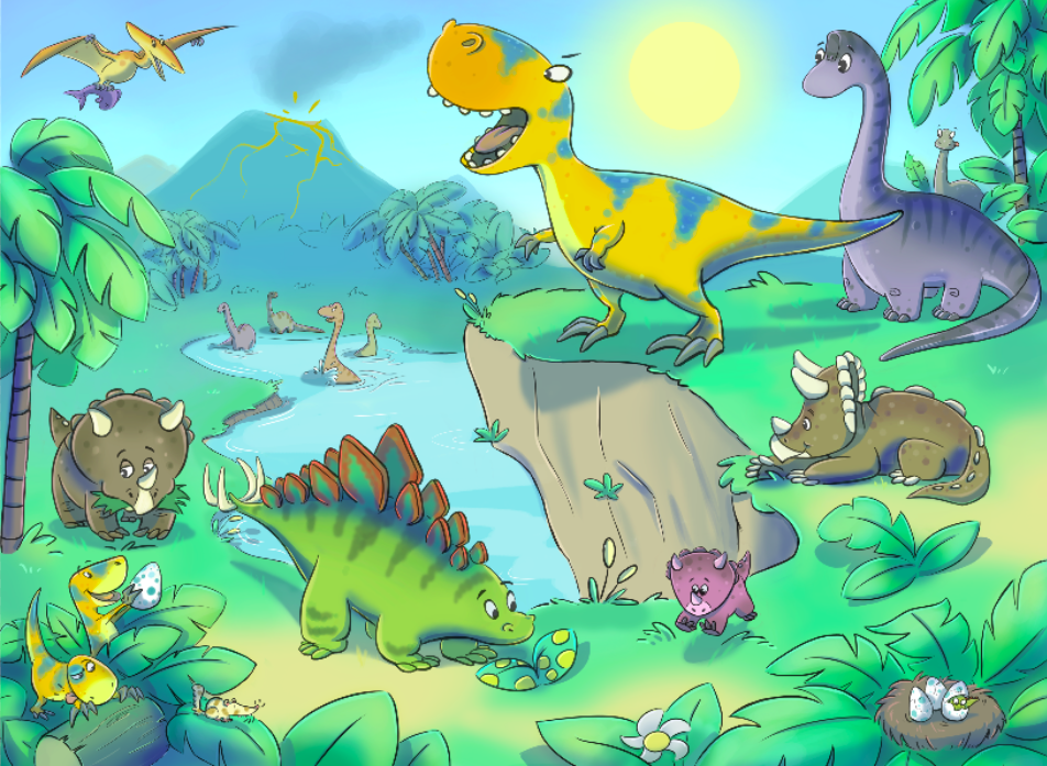 papier peint enfants dinosaure,dessin animé,dinosaure,biologie marine,illustration,faune