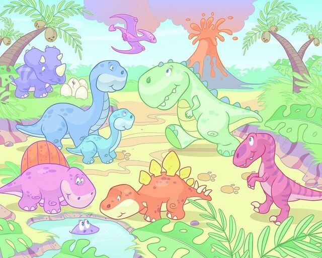 kids dinosaur wallpaper,organism,child art,illustration,jungle,animal figure
