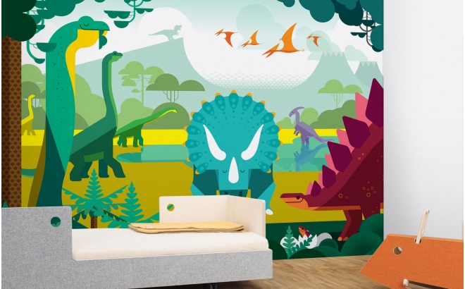 아이 공룡 벽지,초록,벽 스티커,벽지,벽,방