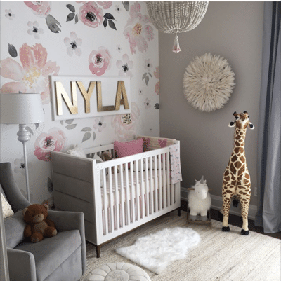 baby girl bedroom wallpaper,product,giraffe,room,pink,nursery