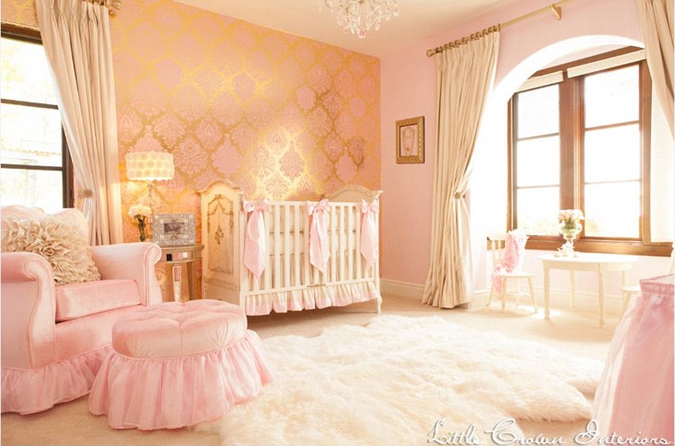 baby girl bedroom wallpaper,room,furniture,pink,property,interior design