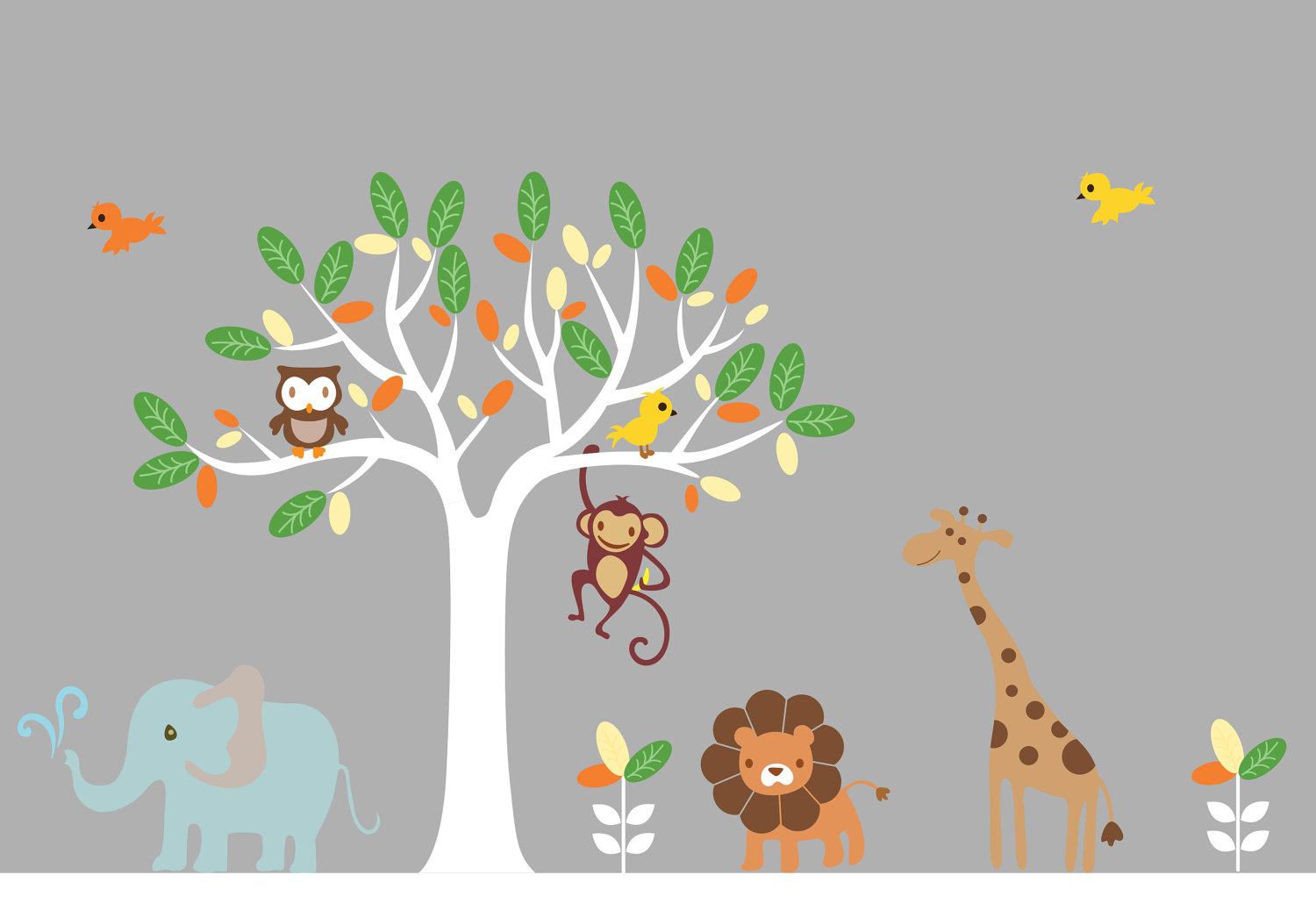 animal nursery wallpaper,product,branch,cartoon,organism,tree