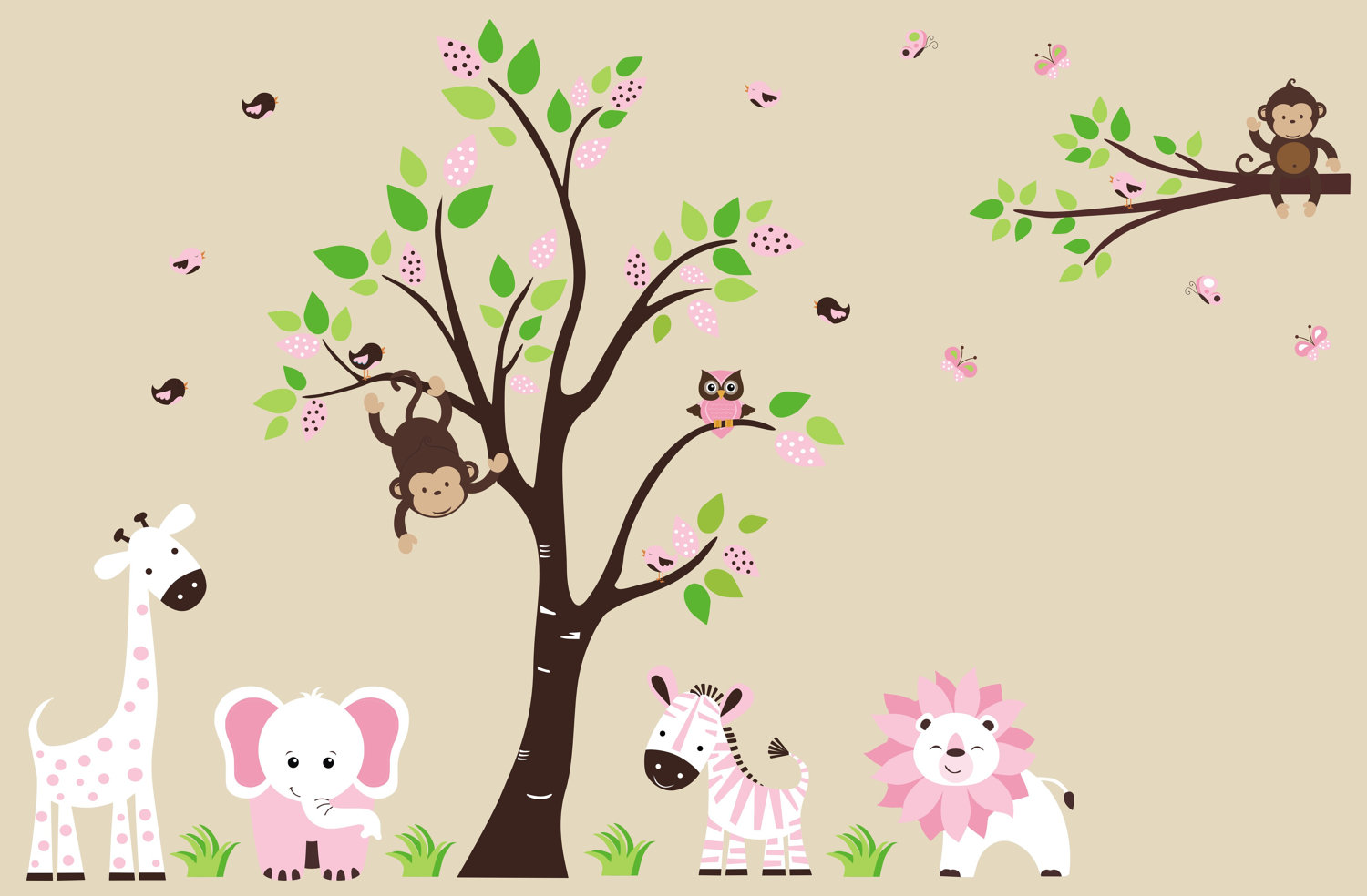 animal nursery wallpaper,branch,wallpaper,illustration,organism,tree