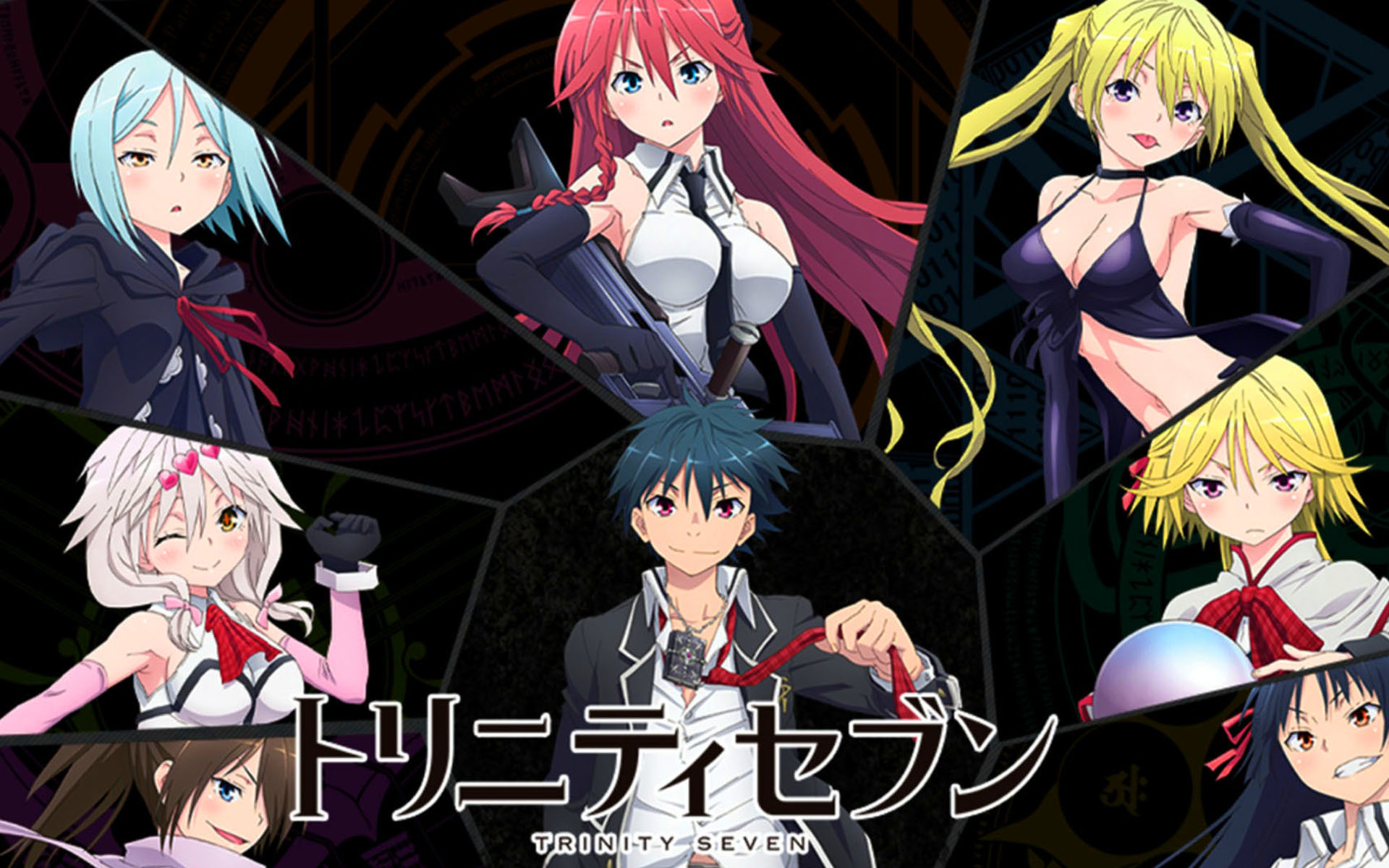 trinity seven wallpaper,anime,cartone animato,cg artwork,giochi,capelli neri