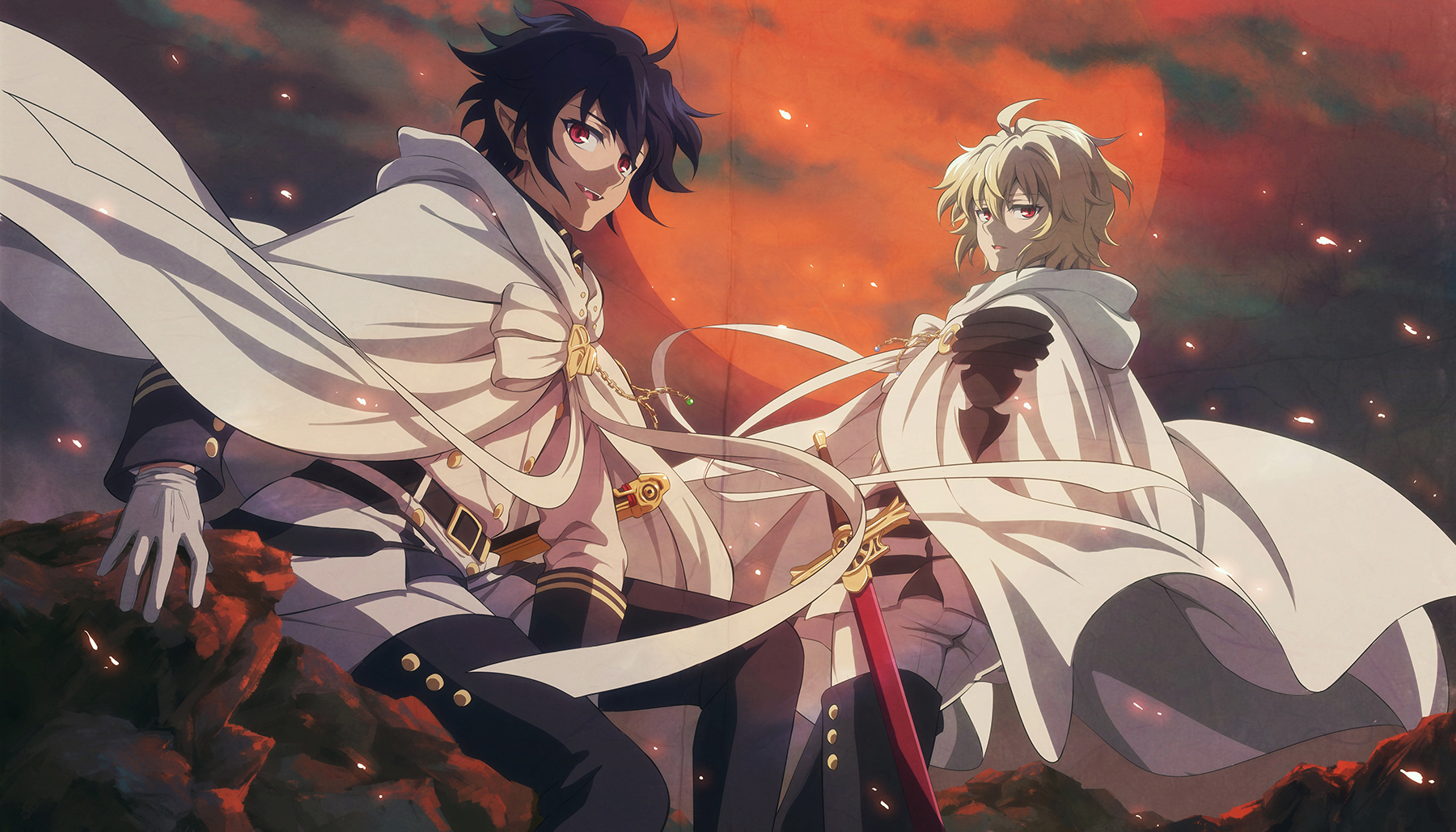 seraph of the end wallpaper,anime,cg artwork,cartoon,black hair,sky