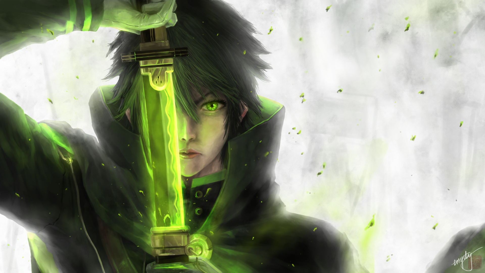 seraph of the end wallpaper,green,cg artwork,personal protective equipment,fictional character,anime
