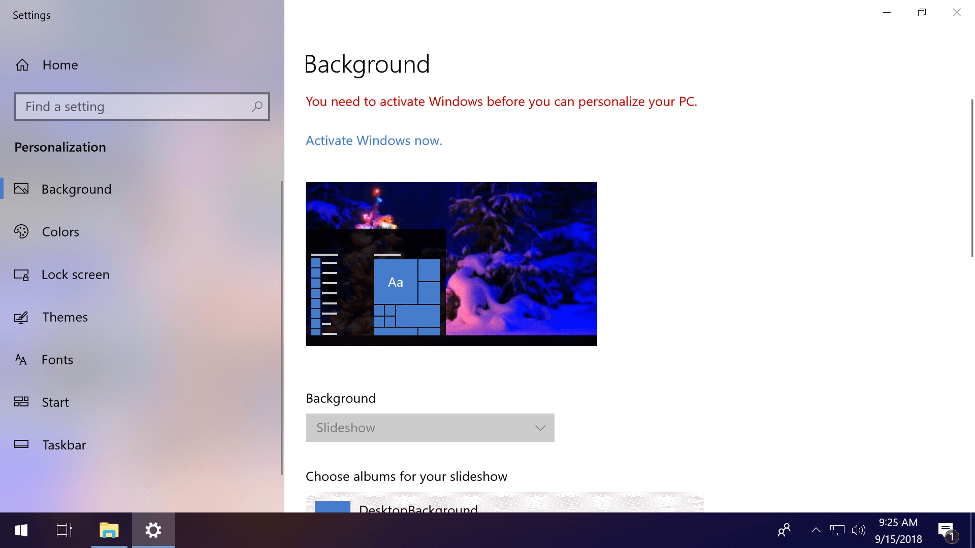 Click start click settings and then click personalization wallpaperuse