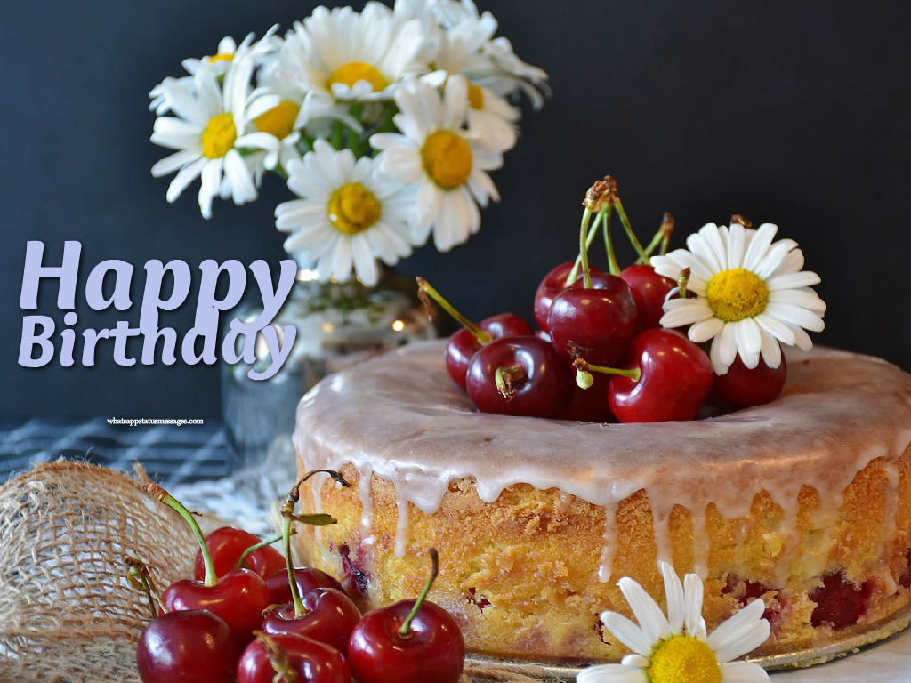 Free Birthday Wallpaper - Happy Birthday With Cake And Flowers