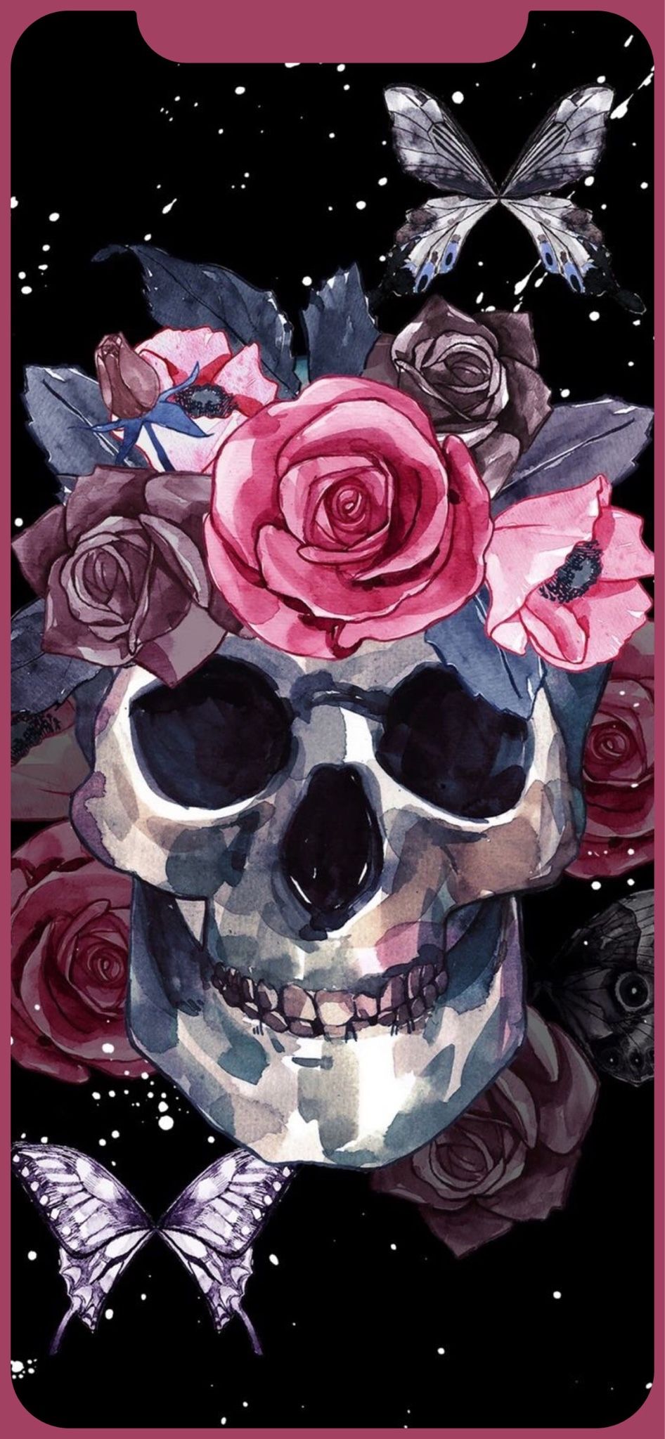 fond d'écran fleur iphone,étui de téléphone portable,rose,rose,fleur,crâne