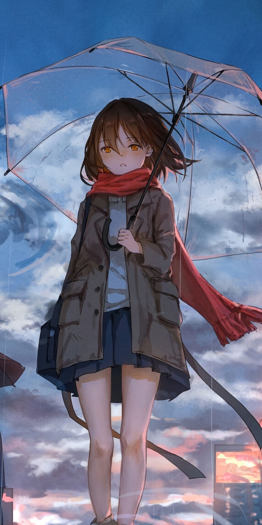 anime girl wallpaper,anime,sky,outerwear,long hair,cg artwork