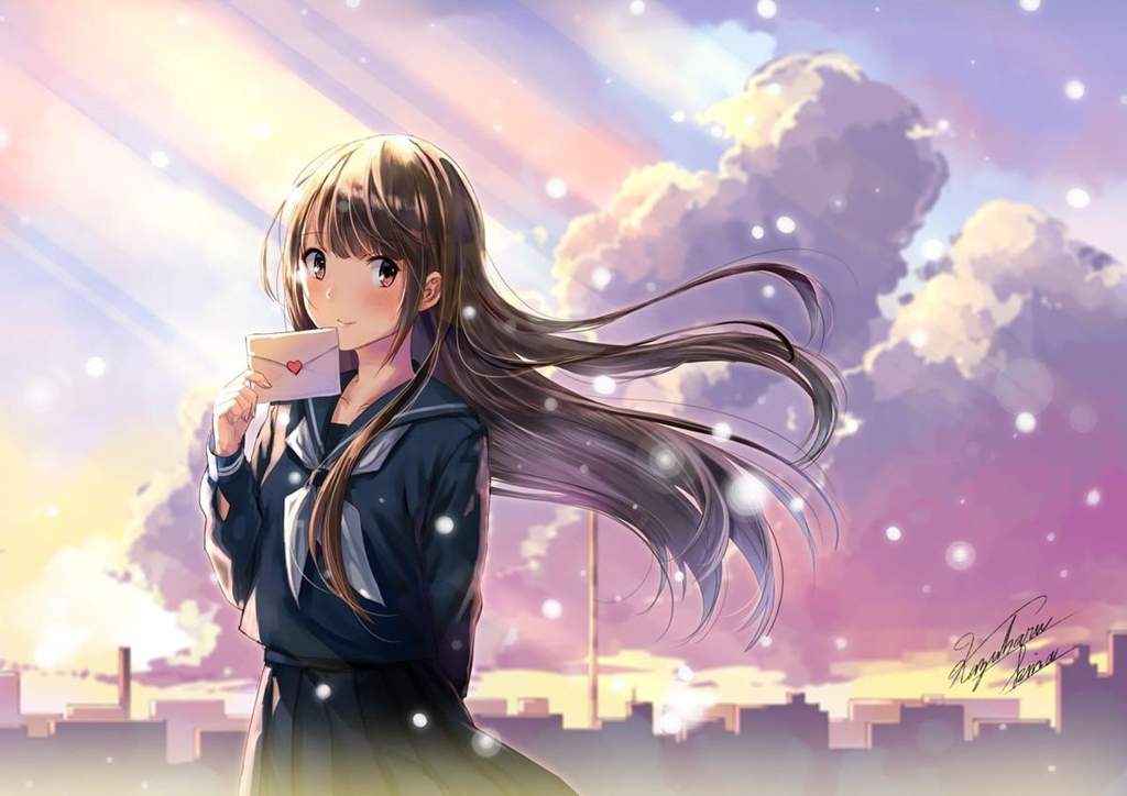 anime girl wallpaper,cg artwork,anime,dibujos animados,cielo,cabello negro