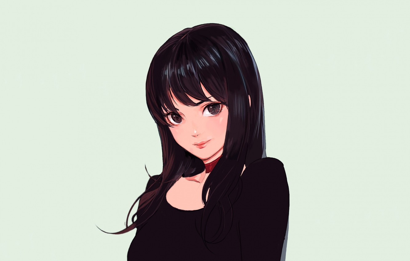 anime girl wallpaper,hair,face,black hair,hairstyle,bangs