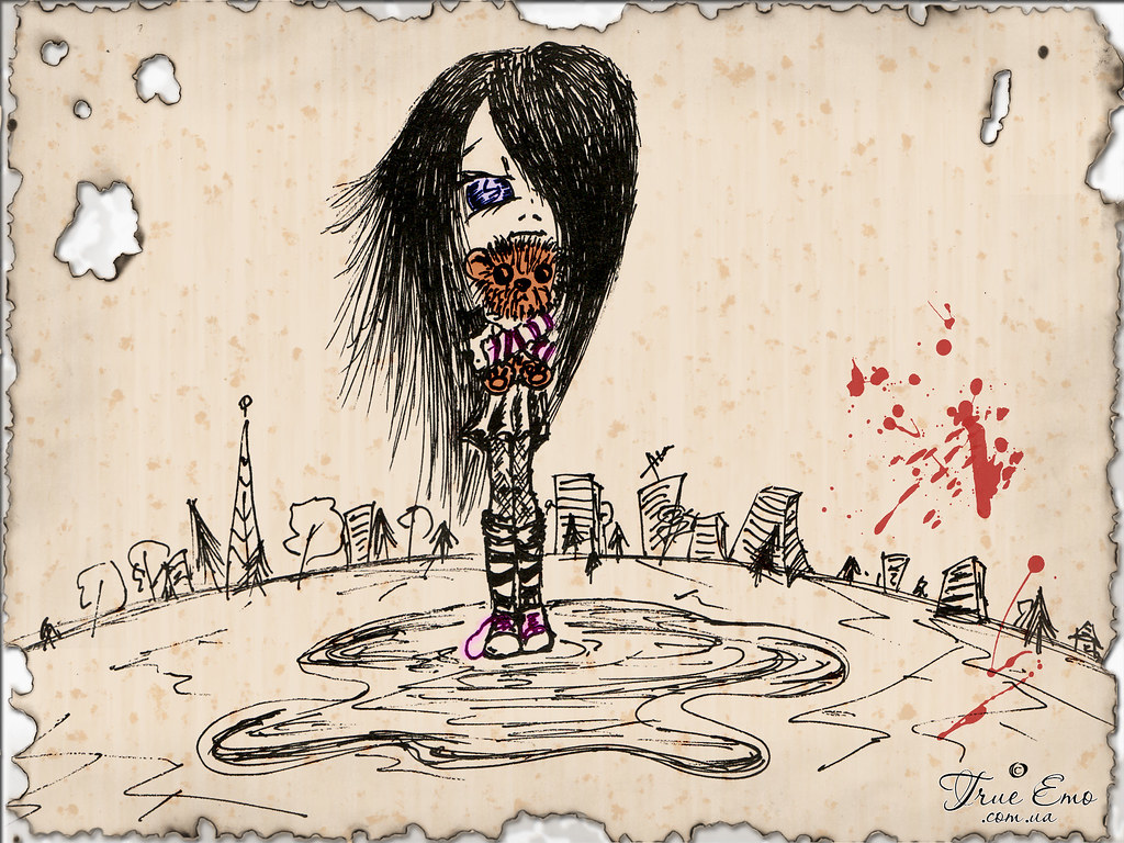 emo wallpaper,illustration,art,cartoon,ink,drawing