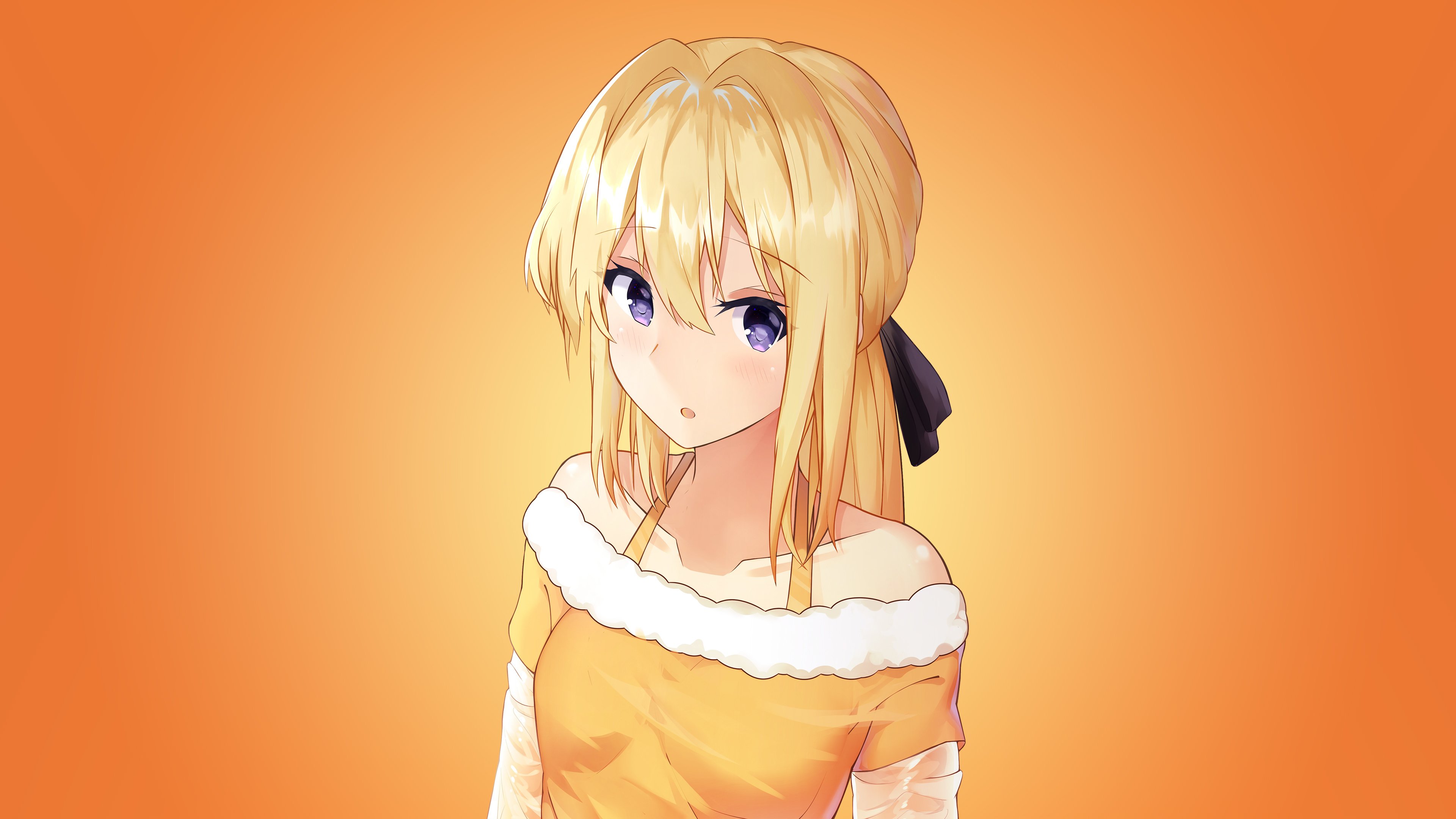 fond d'écran anime girl,anime,dessin animé,jaune,oeuvre de cg,cheveux bruns