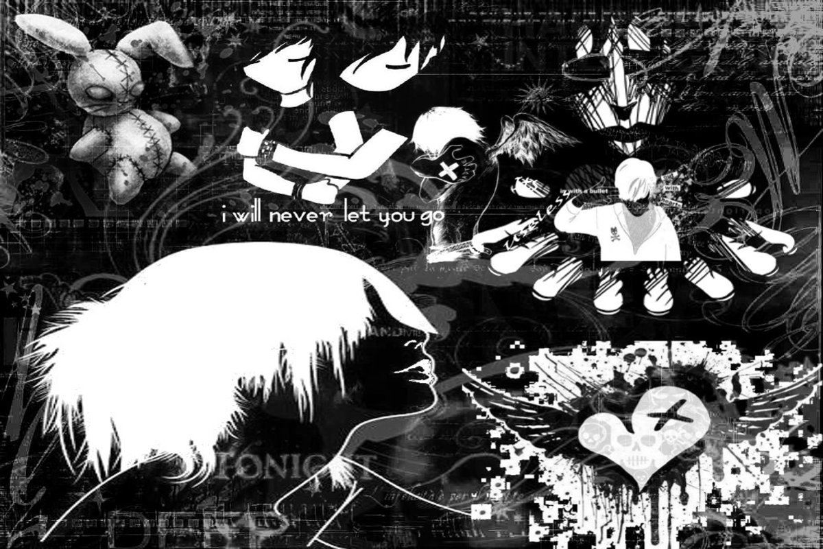 carta da parati emo,cartone animato,bianco e nero,monocromatico,illustrazione,disegno grafico